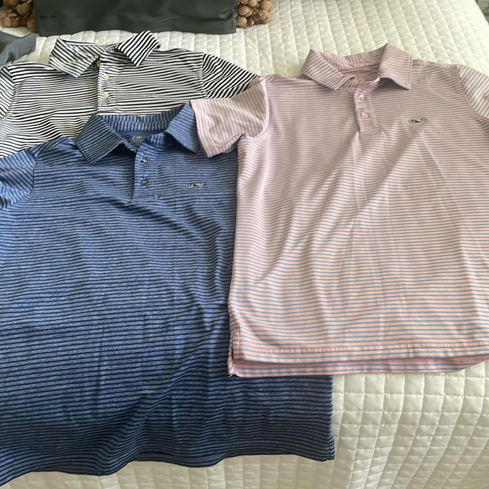 3 Vineyard Vines boys size large size 16 striped sankaty shirts
